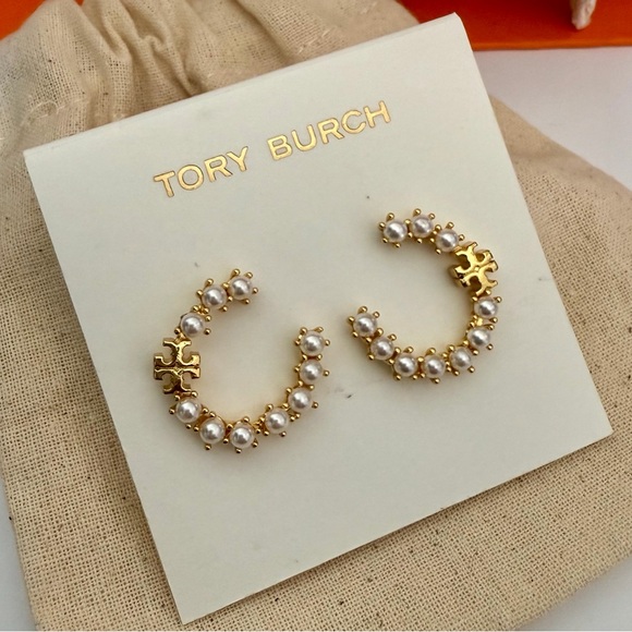 Tory Burch Jewelry - Tory Burch Gold Pearl Embellished Earrings